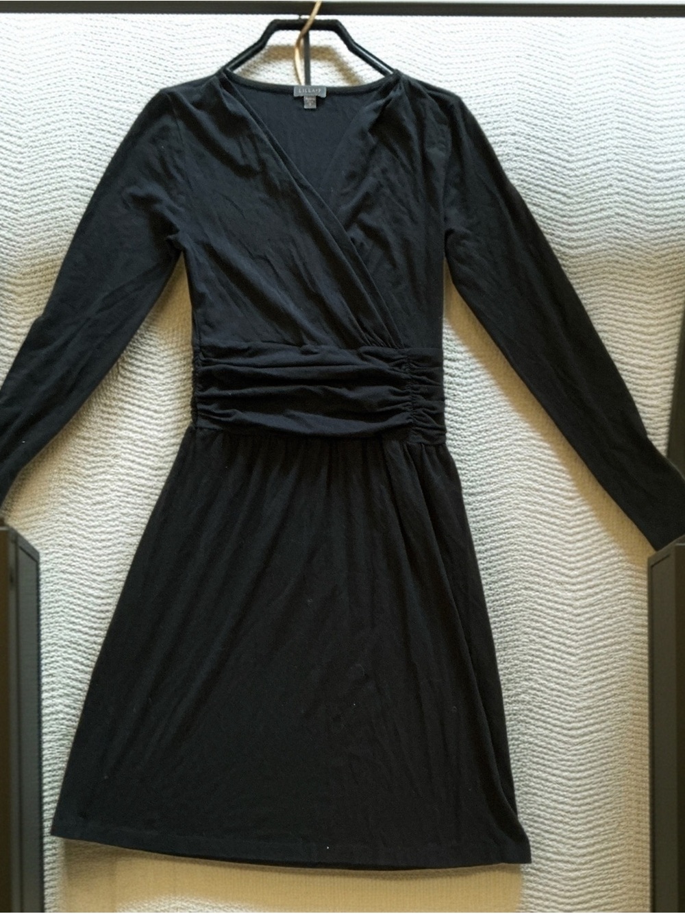 Lilla P Black Faux Wrap Dress Small Pima Cotton Modal Long Sleeve